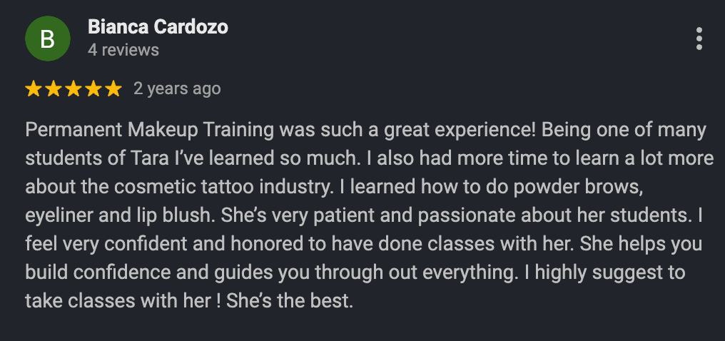 Google review from a Rebel Aesthetic student 5