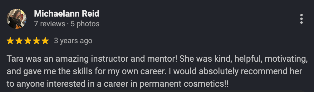 Google review from a Rebel Aesthetic student 6